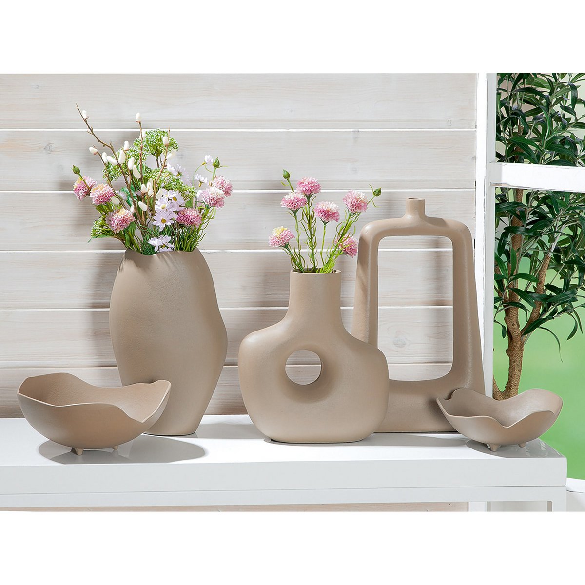 Dekovase rechteckig "Helena" beige