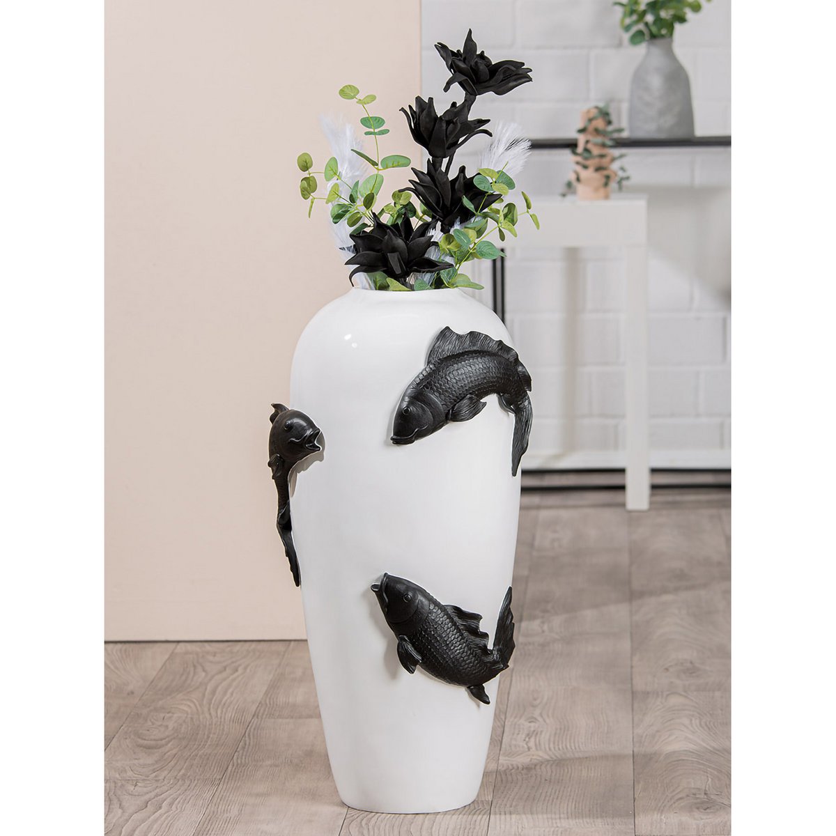 Bodenvase Koi schwarz H.73 cm