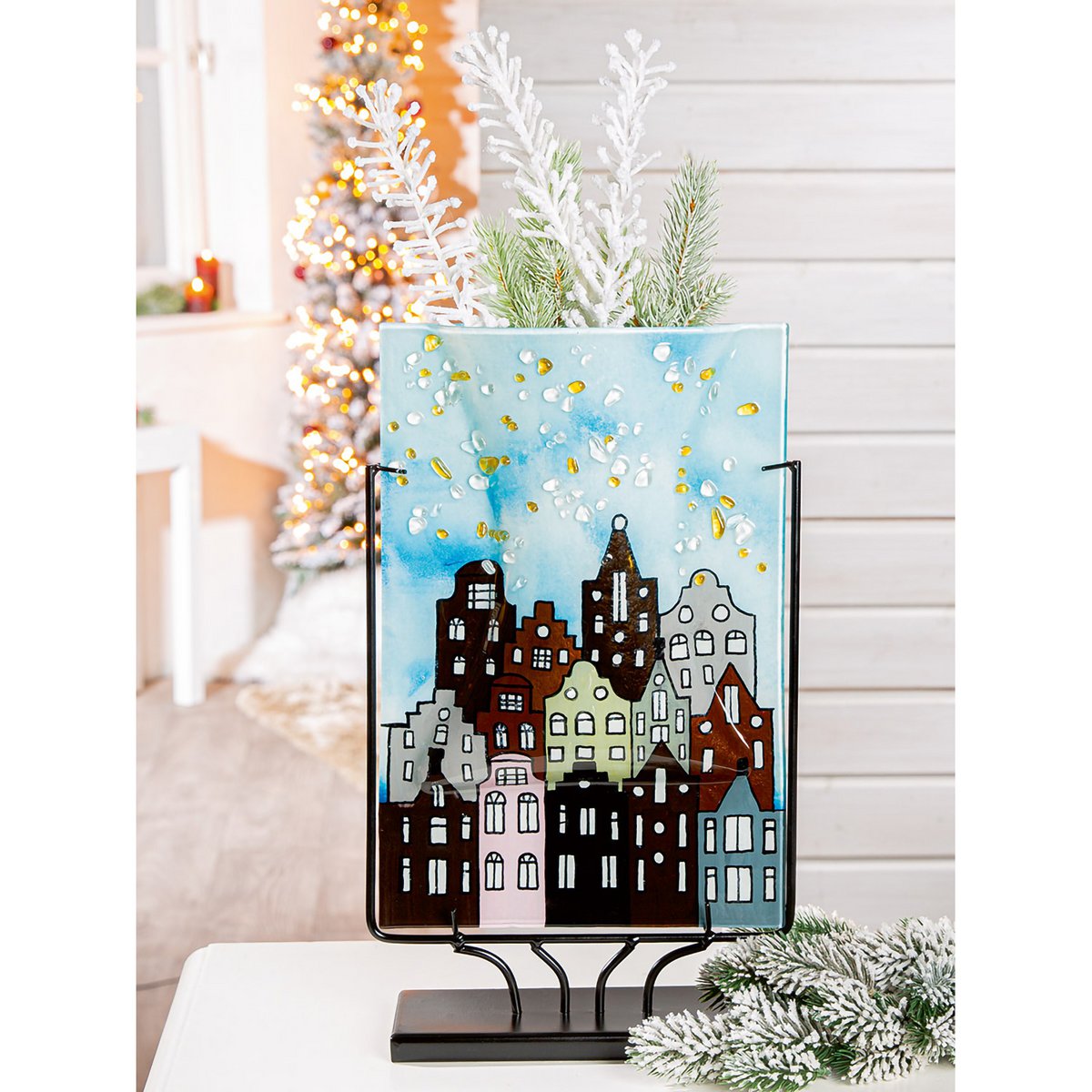 Vase rechteckig Stadtlichter, H.45 cm