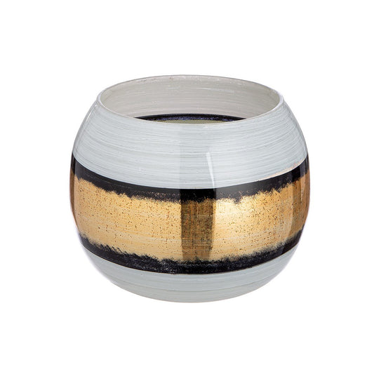 Vase bauchig Brokat, goldfarben; weiß H.21 cm