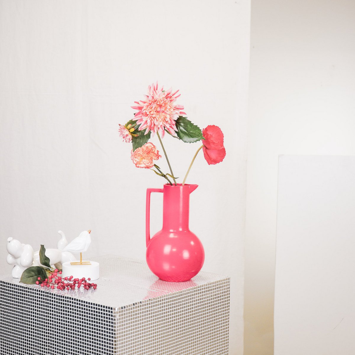 Vase - Krug - Keramik - Neonrosa - 17,5x17,5x27,5cm