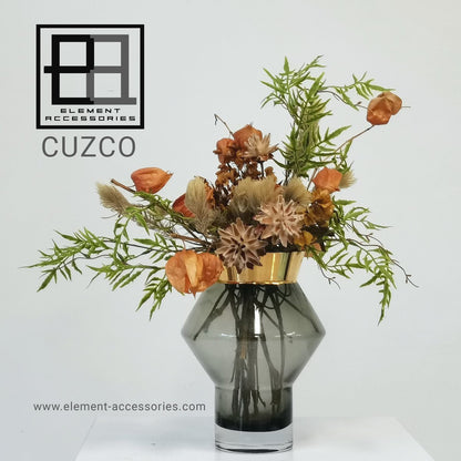 gezackte eckige runde Vase mit goldbemaltem Oberteil,Serie: CUZCO